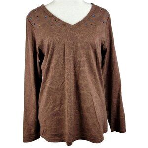 Wrangler Womens S Top Shirt Embellished Brown Beaded Detailing Rustic Casual